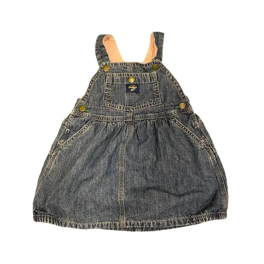 OshKosh Snap Lined Blue Denim Overall Jumper Vestbak‎ Dress Size 12-18 Months